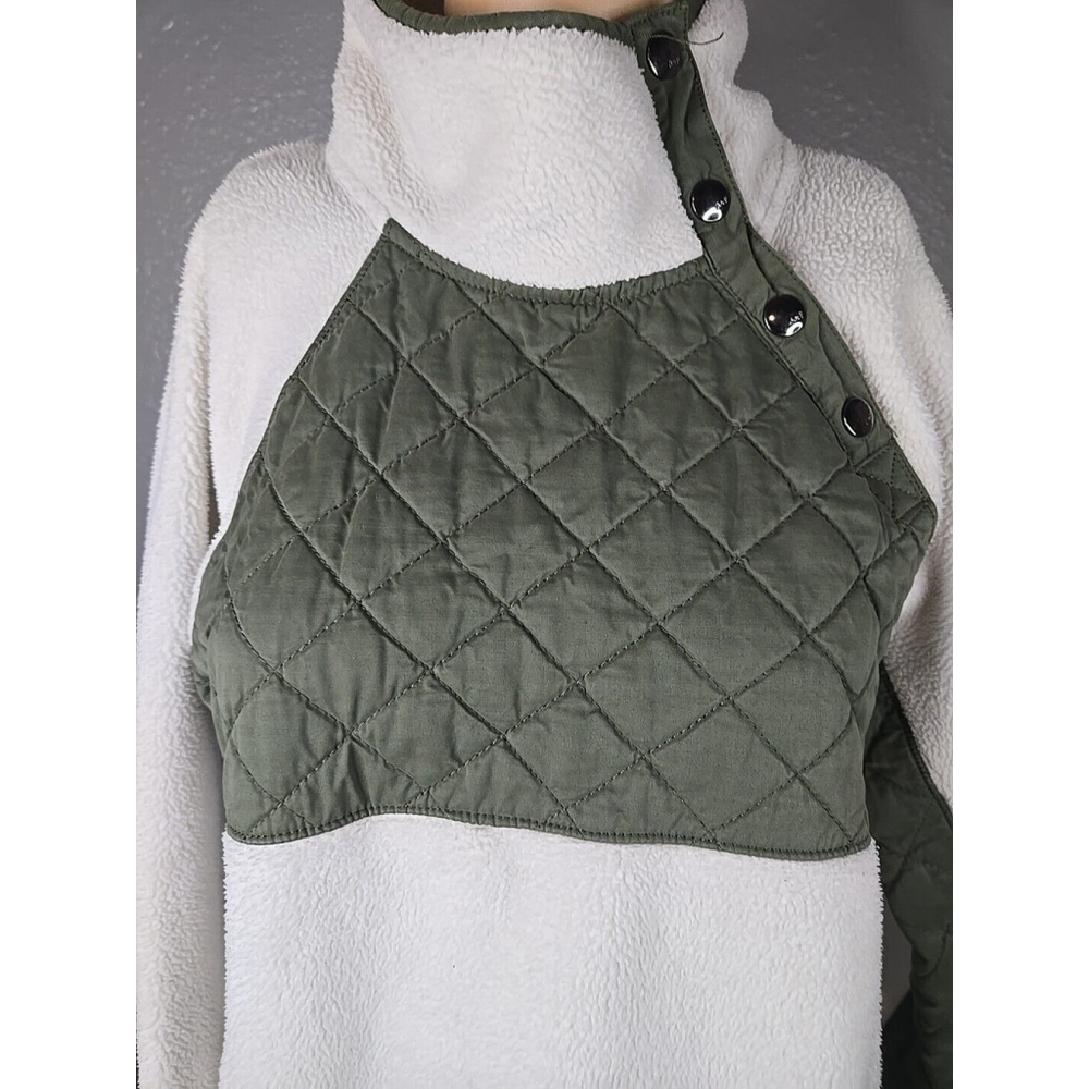 Abercrombie & Fitch Women's Cream Green Assymetrical Snap Fleece Size Small - Picture 5 of 8